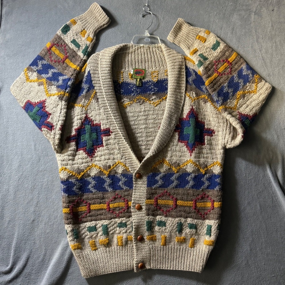 Vintage Boston Traders Large Wool Cardigan Southwestern Shawl Collar Hong Kong